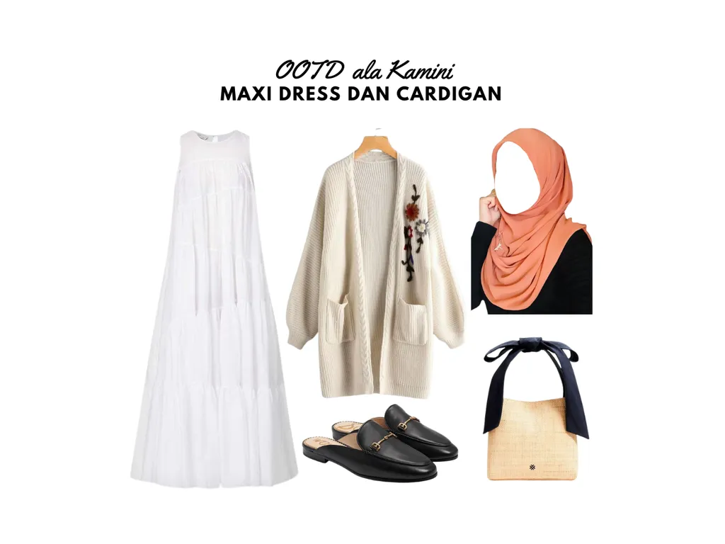 OOTD Hijab Casual - Maxi Dress dan Cardigan_