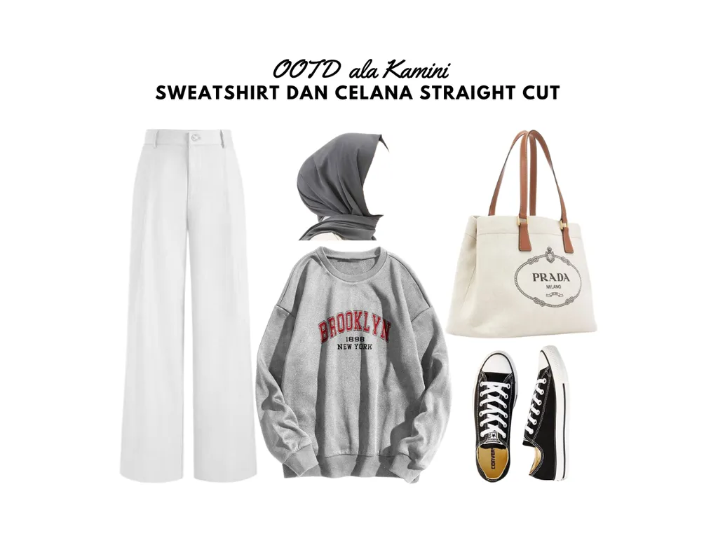 OOTD Hijab Casual - Sweatshirt dan Celana Straight Cut_