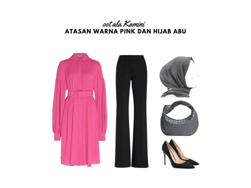 Atasan Warna Pink dan Hijab Abu_