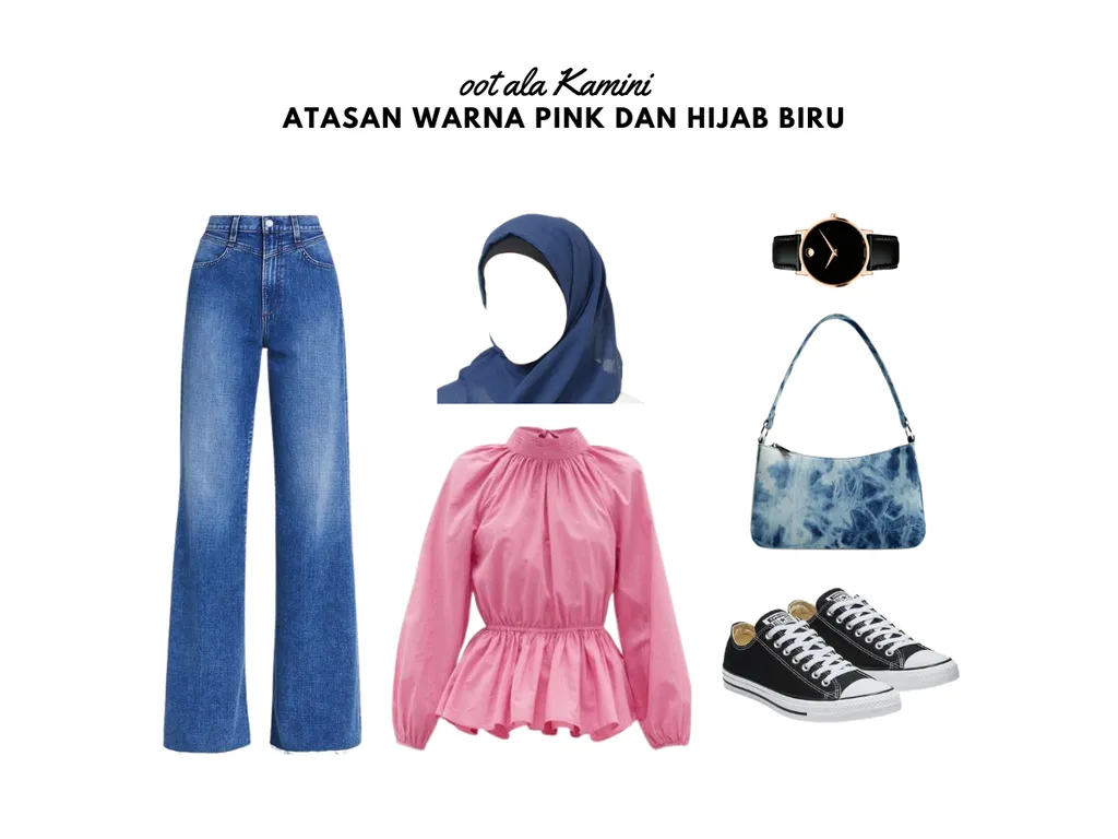 Atasan Warna Pink dan Hijab Biru_