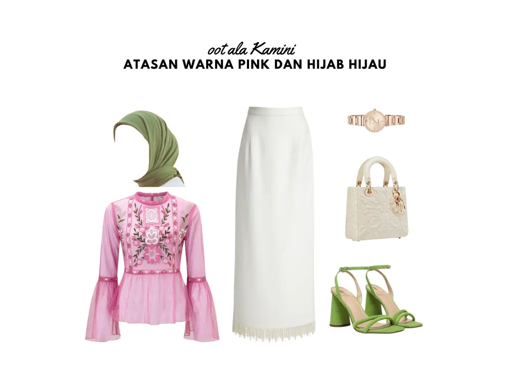 Atasan Warna Pink dan Hijab Hijau_