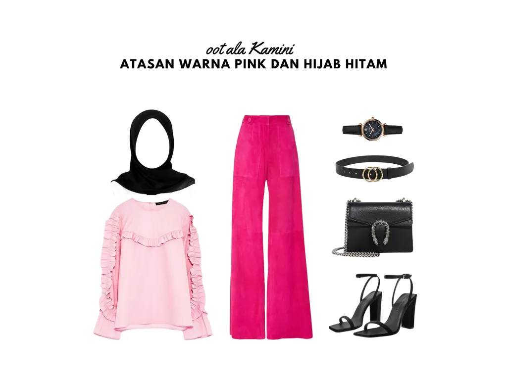 Atasan Warna Pink dan Hijab Hitam_