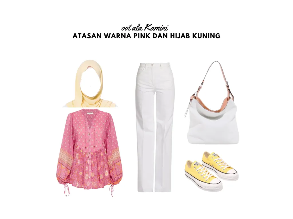 Atasan Warna Pink dan Hijab Kuning_
