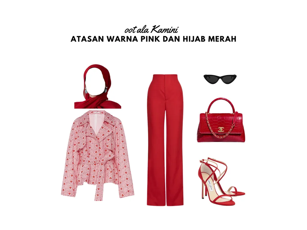 Atasan Warna Pink dan Hijab Merah_