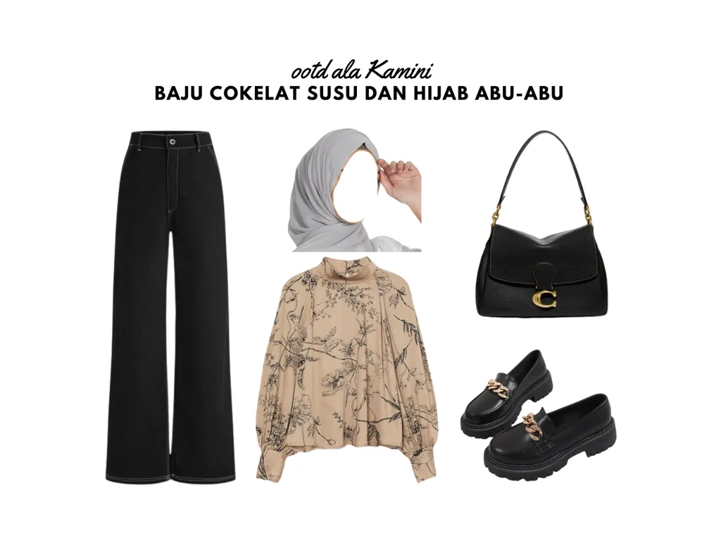 Baju Cokelat Susu dan Hijab Abu-Abu_