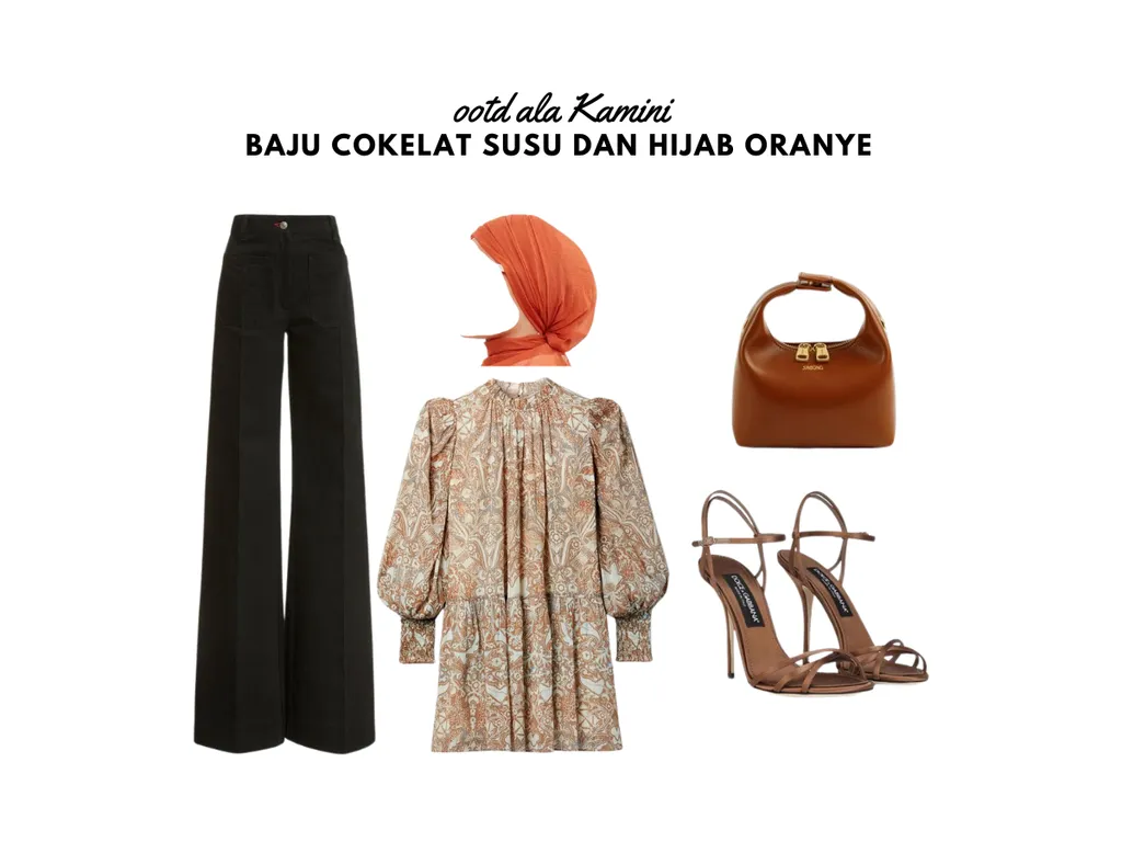 Baju Cokelat Susu dan Hijab Oranye_