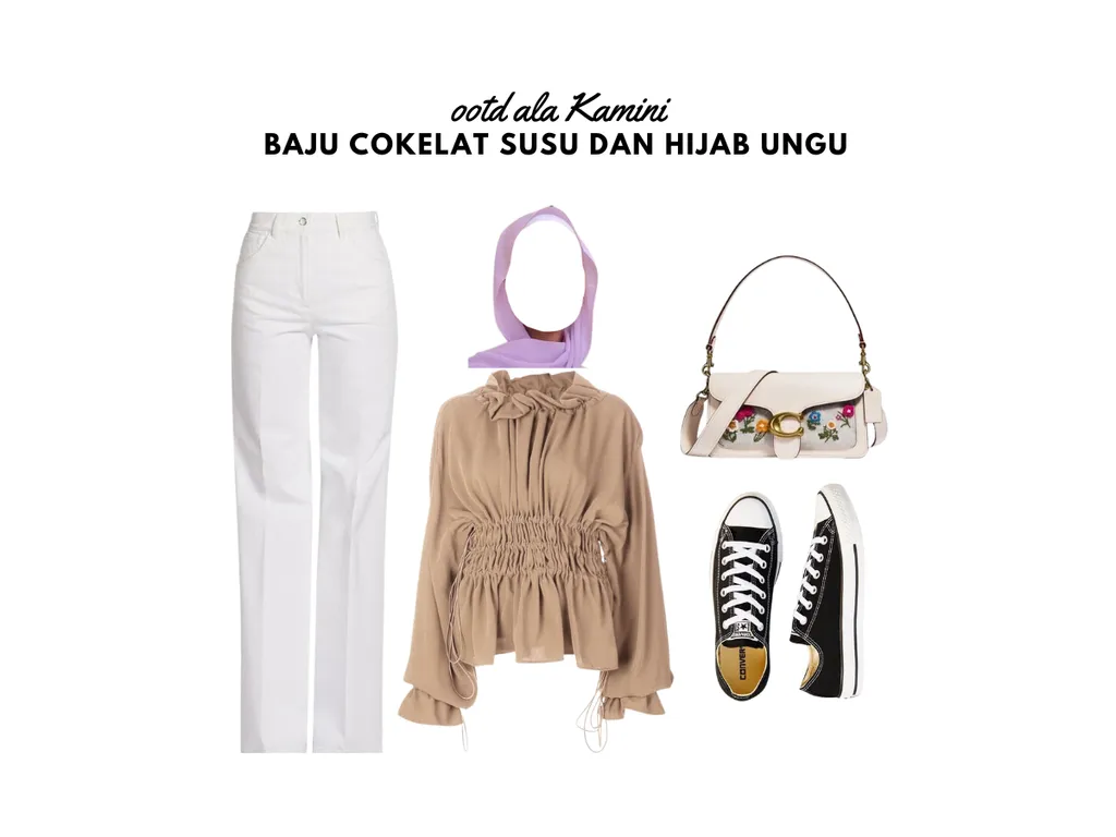 Baju Cokelat Susu dan Hijab Ungu_