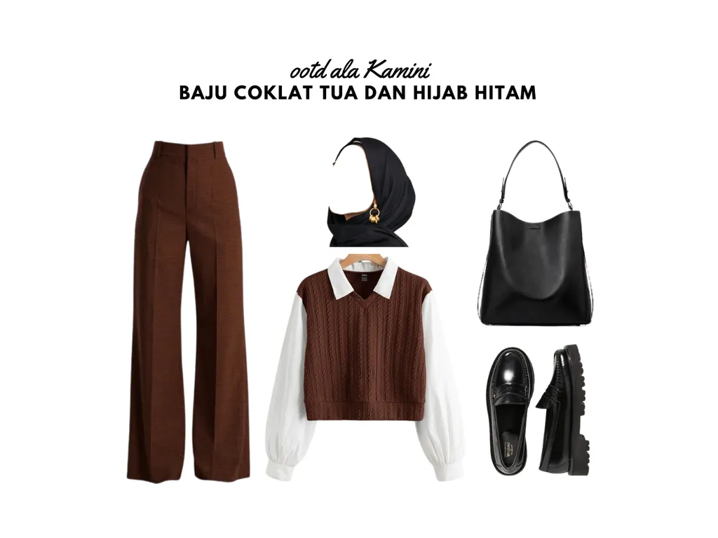 Baju Cokelat Tua dan Hijab Hitam_