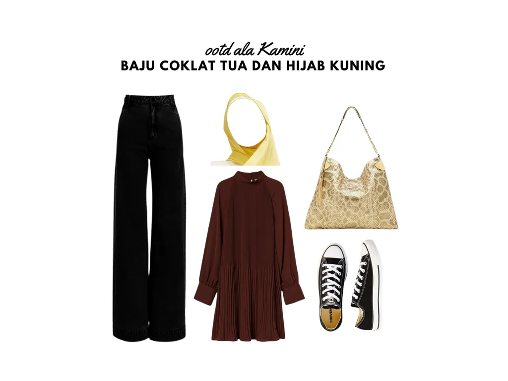 Baju Cokelat Tua dan Hijab Kuning_