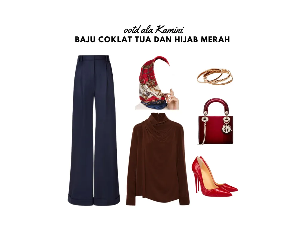 Baju Cokelat Tua dan Hijab Merah_
