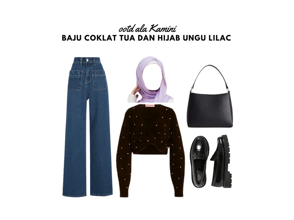 Baju Cokelat Tua dan Hijab Ungu Lilac_