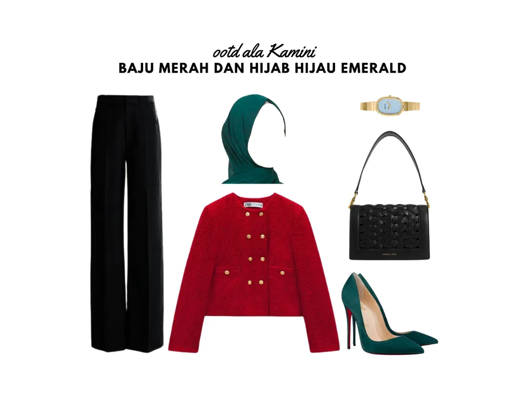 Baju Merah dan Hijab Hijau Emerald_