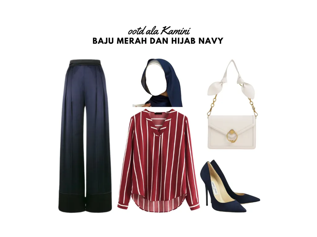Baju Merah dan Hijab Navy_