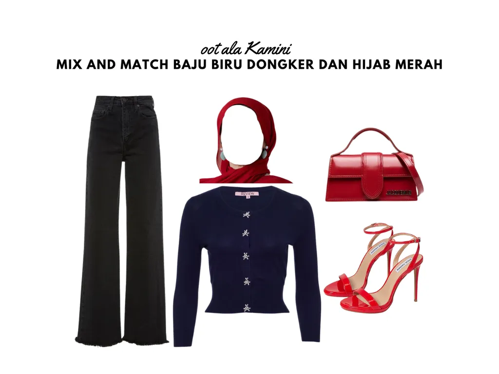 Mix and Match Baju Biru dan Hijab Merah_