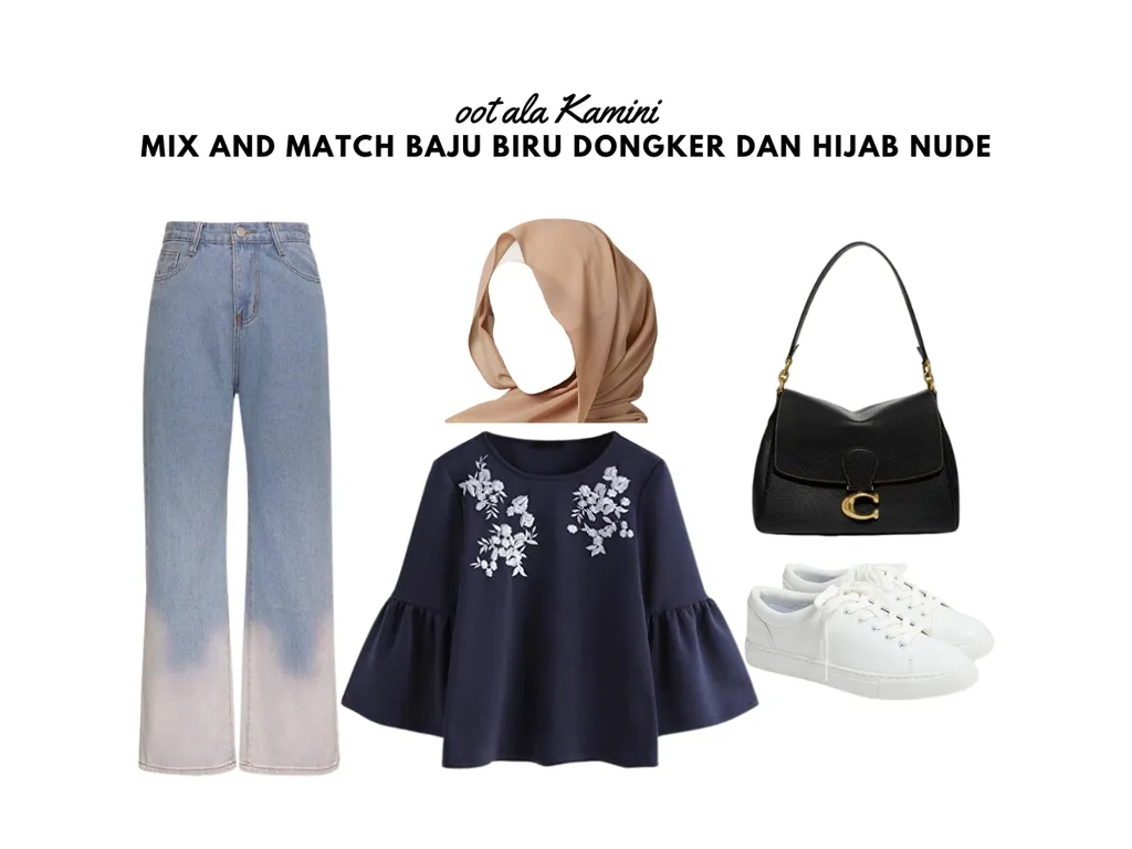 Mix and Match Baju Biru dan Hijab Nude_