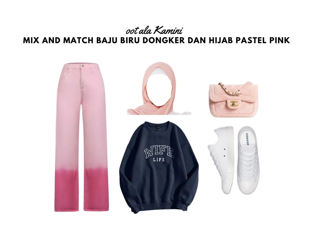 Mix and Match Baju Biru dan Hijab Pastel Pink_