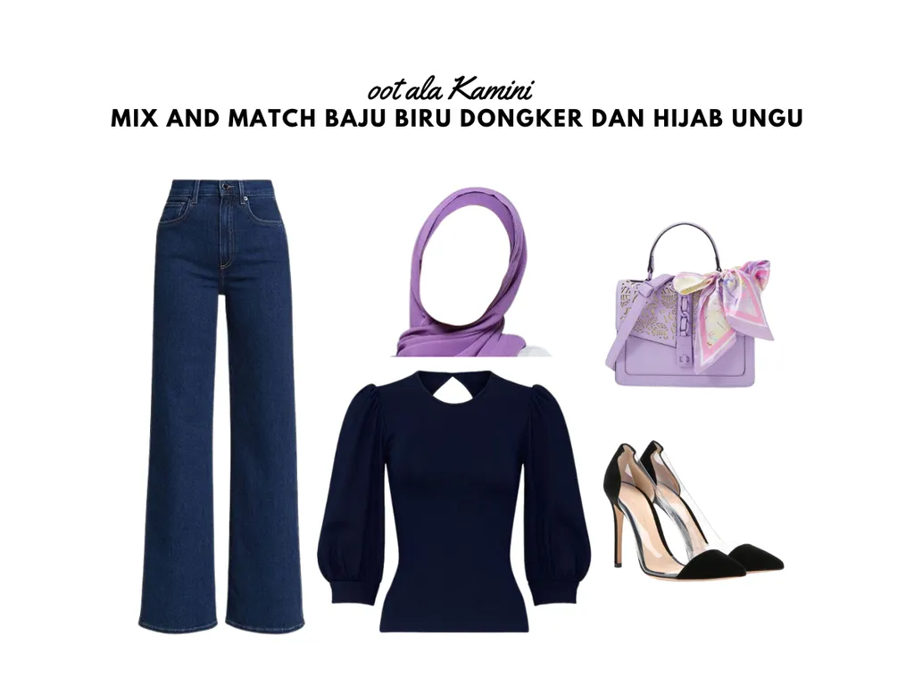 Mix and Match Baju Biru dan Hijab Ungu_
