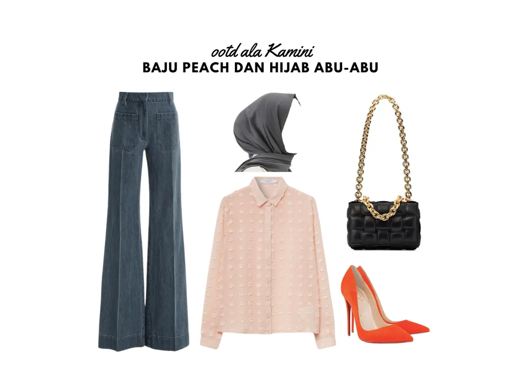 Baju Peach dan Hijab Abu-Abu_