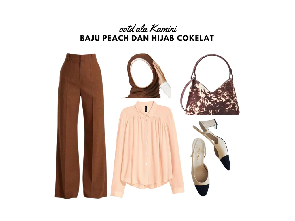 Baju Peach dan Hijab Cokelat_