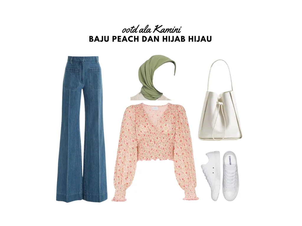 Baju Peach dan Hijab Hijau_