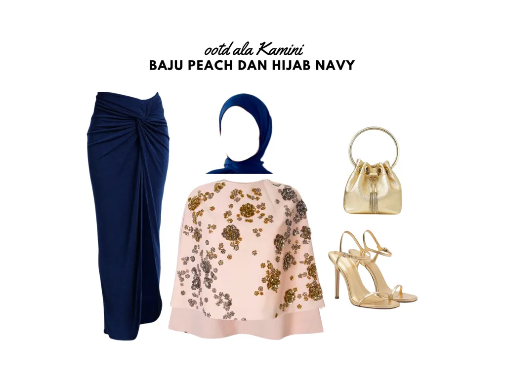 Baju Peach dan Hijab Navy_