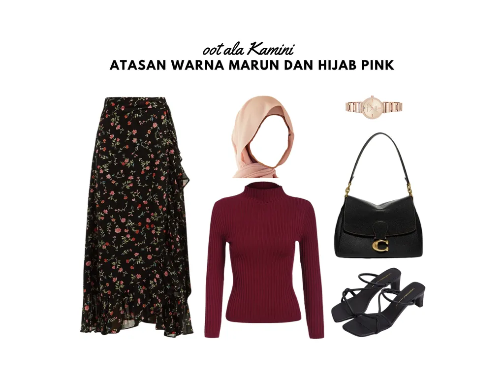 Atasan Warna Marun dan Hijab Pink_