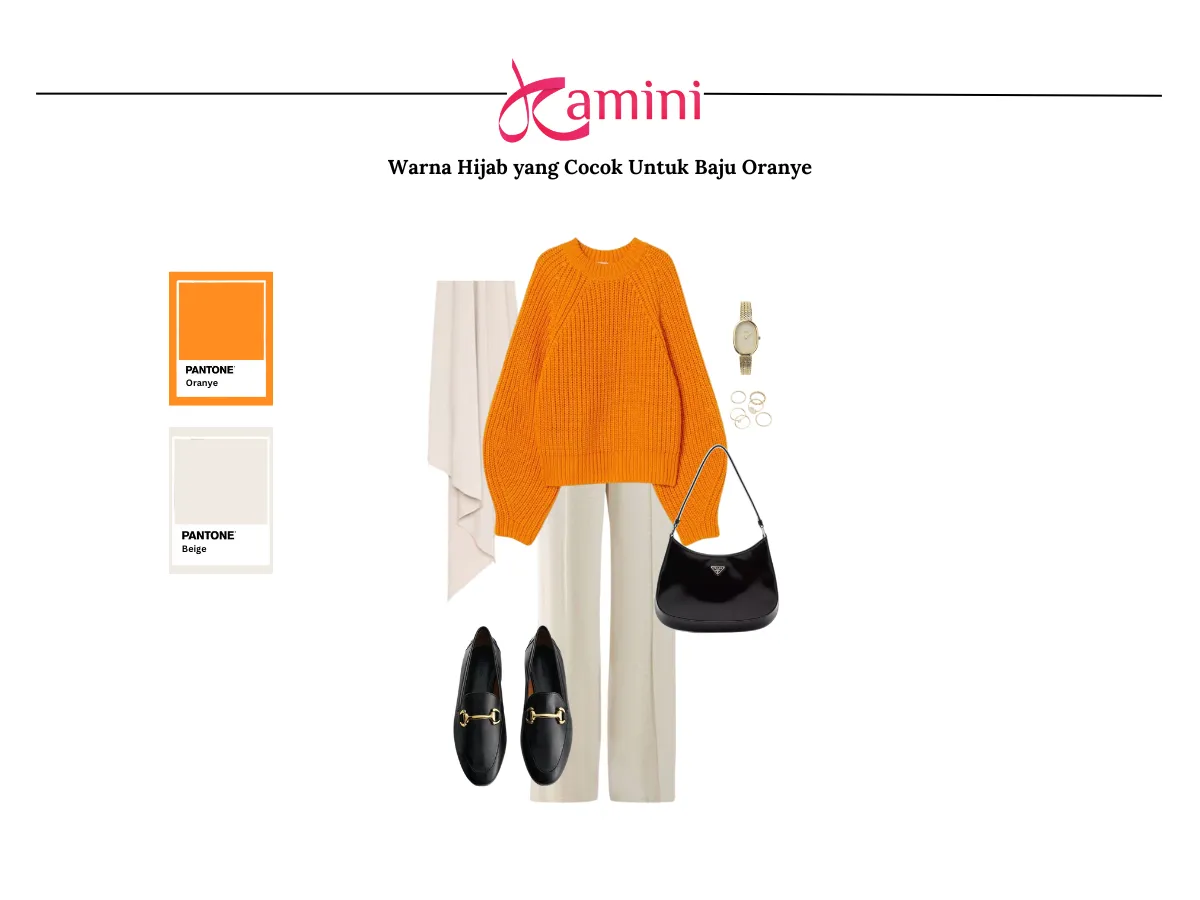Hijab Beige dan Baju Oranye_