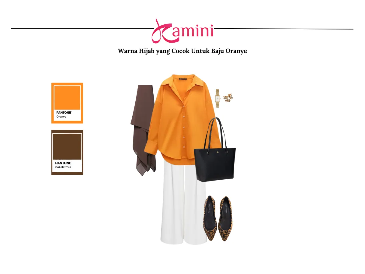 Hijab Cokelat Tua dan Baju Oranye_