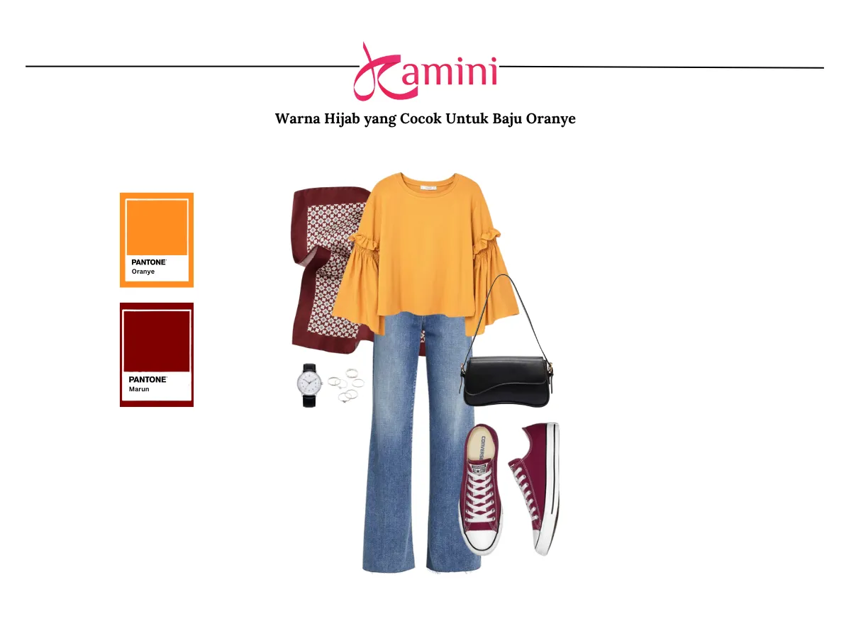 Hijab Marun dan Baju Oranye_