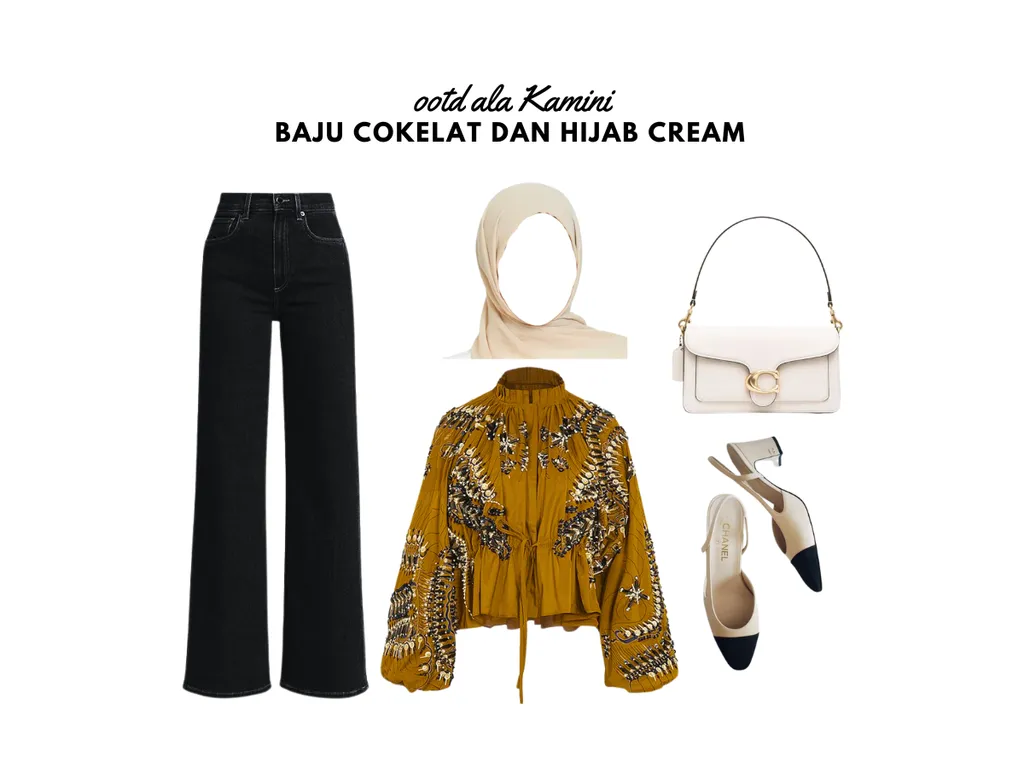 Baju Cokelat dan Hijab Cream_