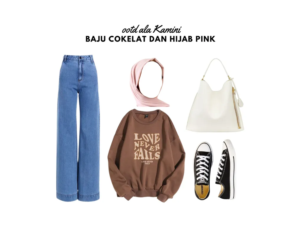 Baju Cokelat dan Hijab Pink_
