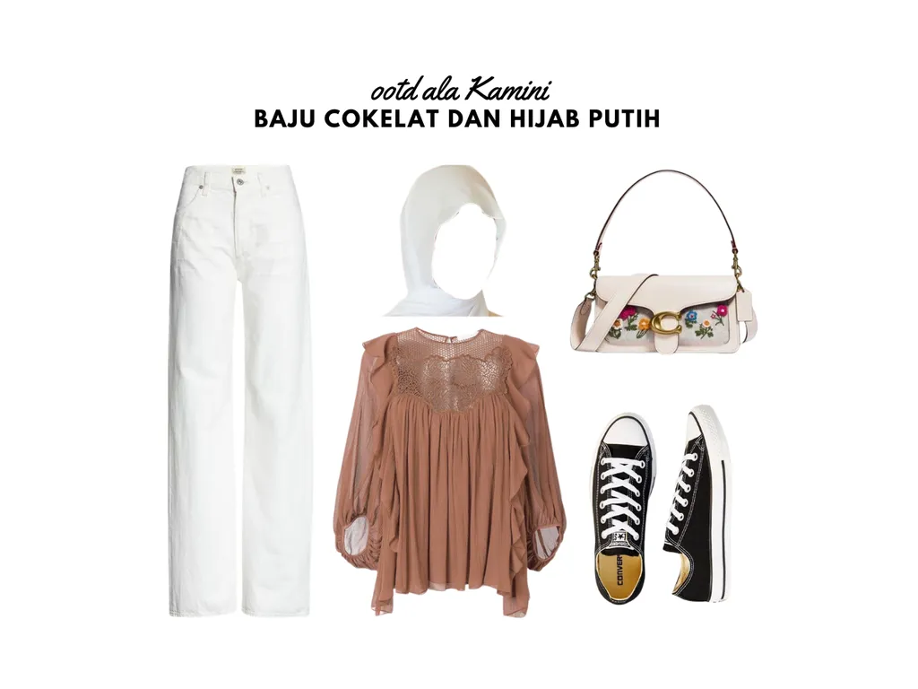 Baju Cokelat dan Hijab Putih_