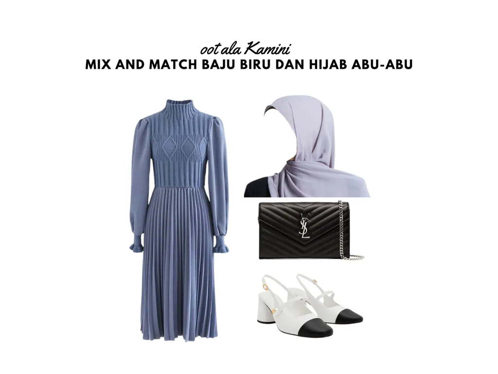 Mix and Match Baju Biru dan Hijab Abu-Abu_