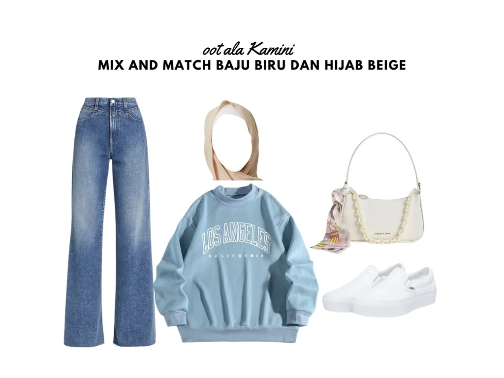 Mix and Match Baju Biru dan Hijab Beige_