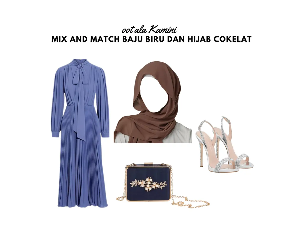 Mix and Match Baju Biru dan Hijab Cokelat_