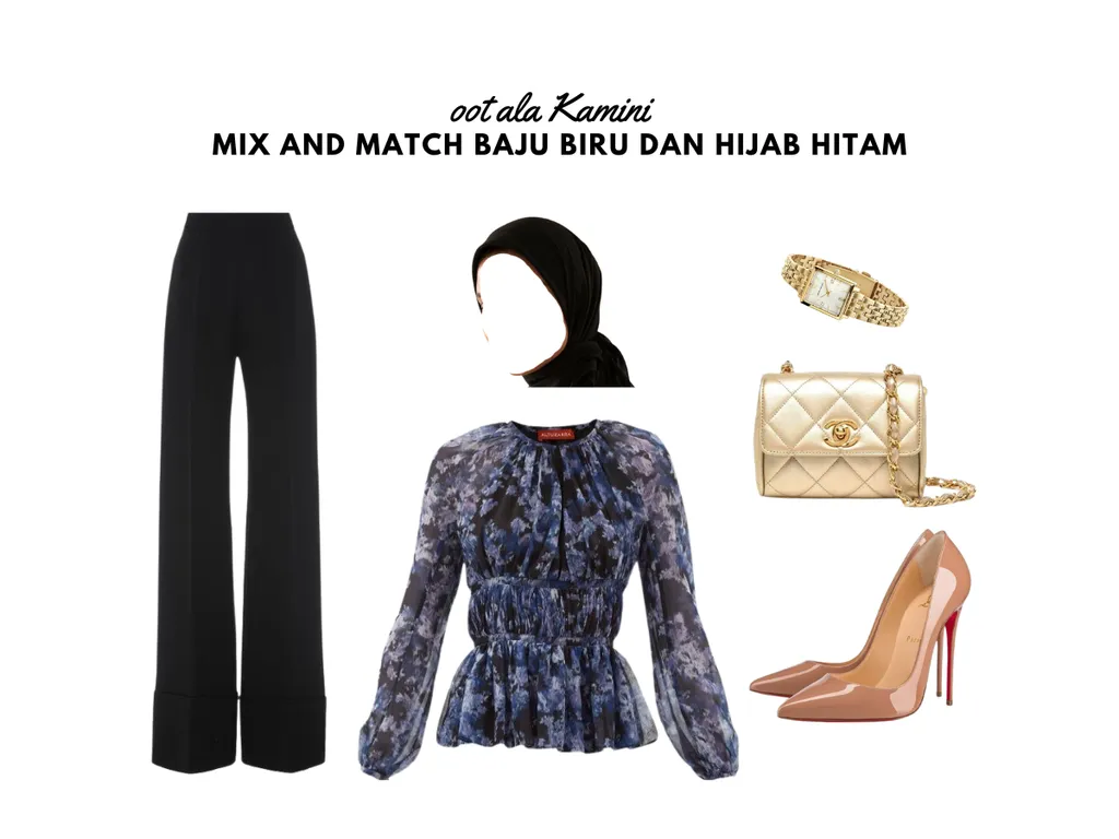 Mix and Match Baju Biru dan Hijab Hitam_