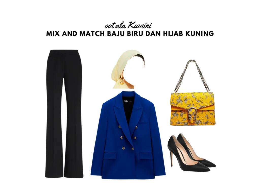 Mix and Match Baju Biru dan Hijab Kuning_