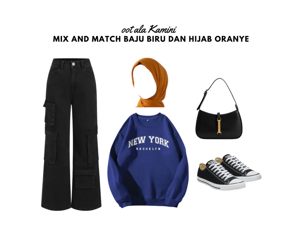 Mix and Match Baju Biru dan Hijab Oranye_