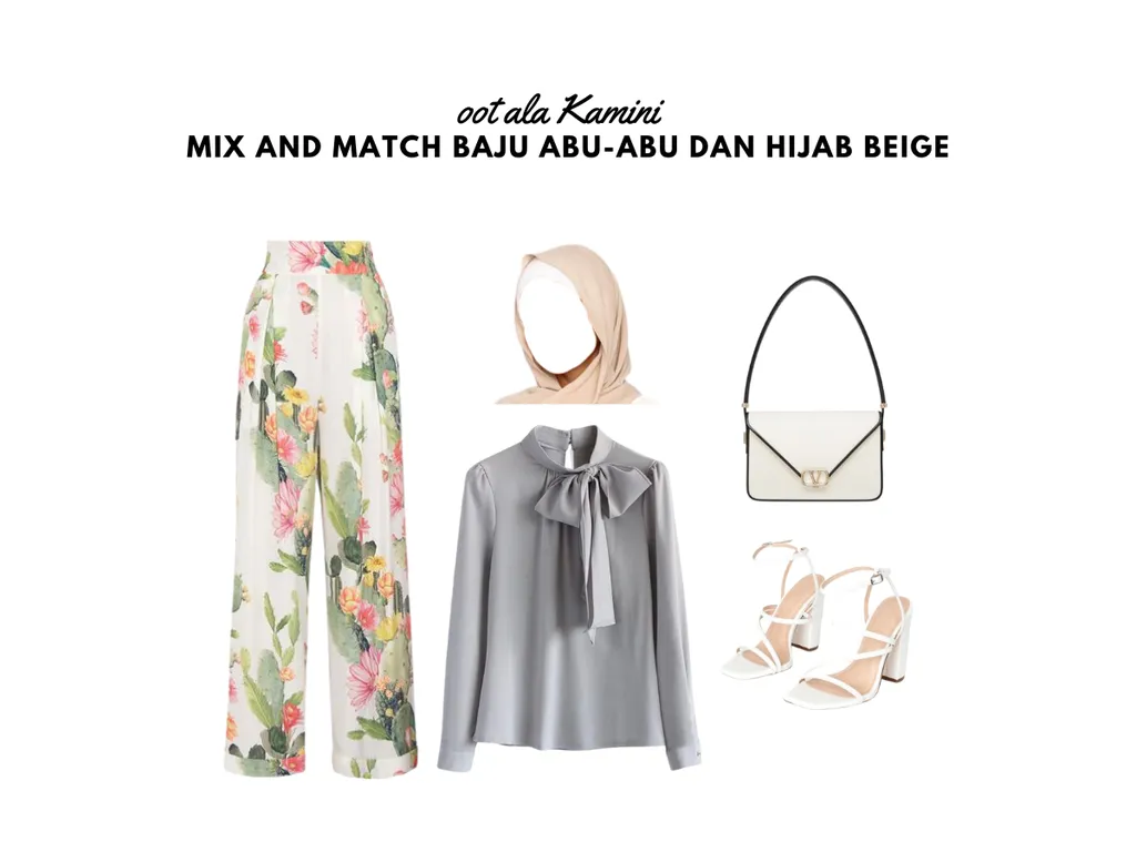 Mix and Match Baju Abu-Abu dan Hijab Beige_