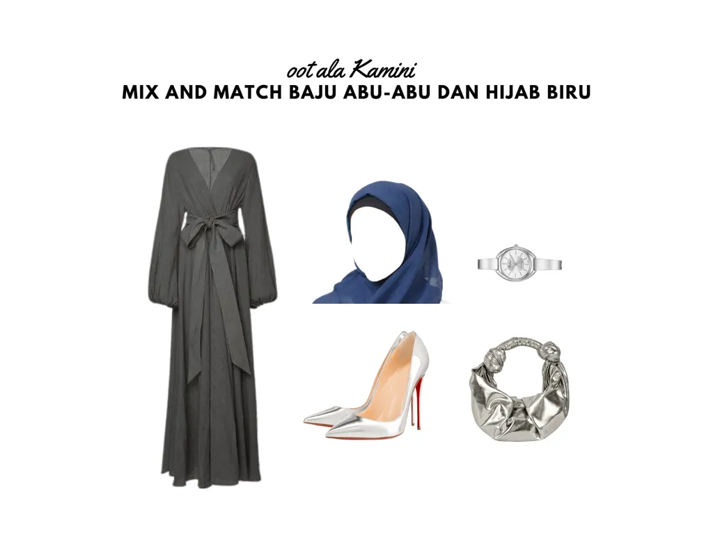 Mix and Match Baju Abu-Abu dan Hijab Biru_