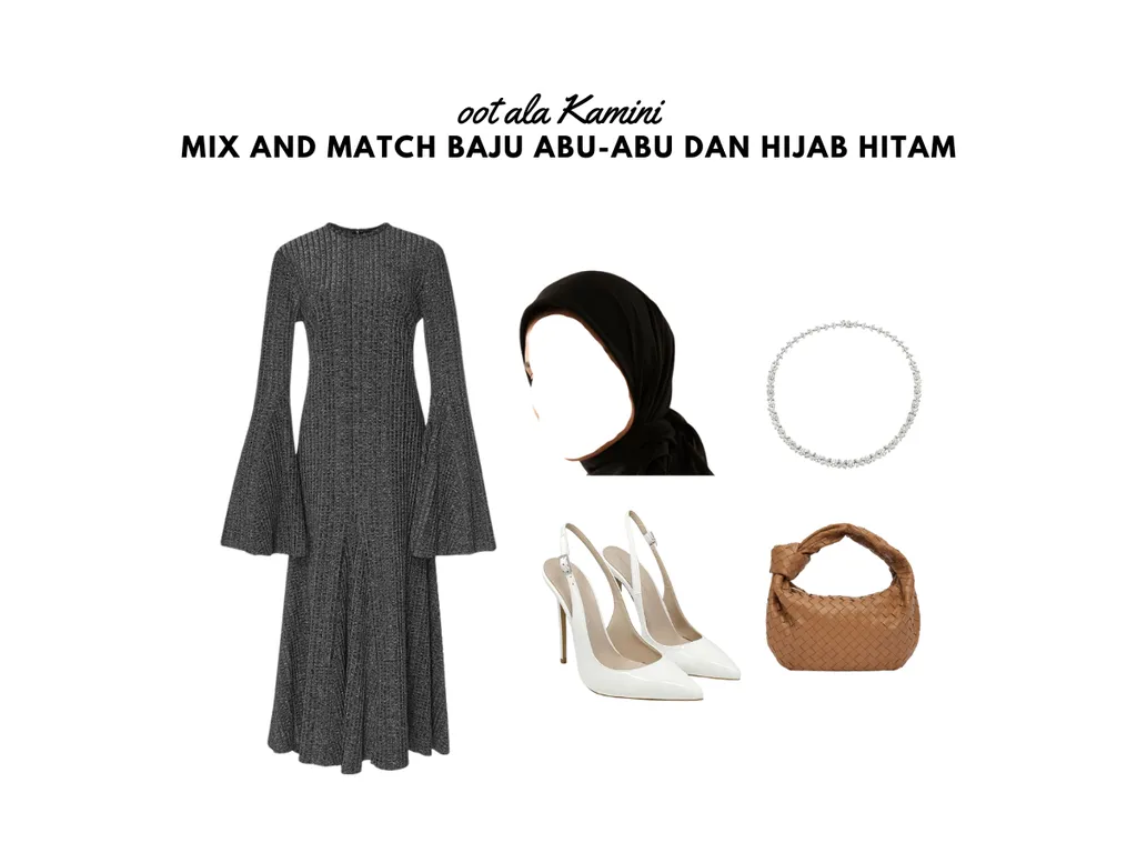 Mix and Match Baju Abu-Abu dan Hijab Hitam_