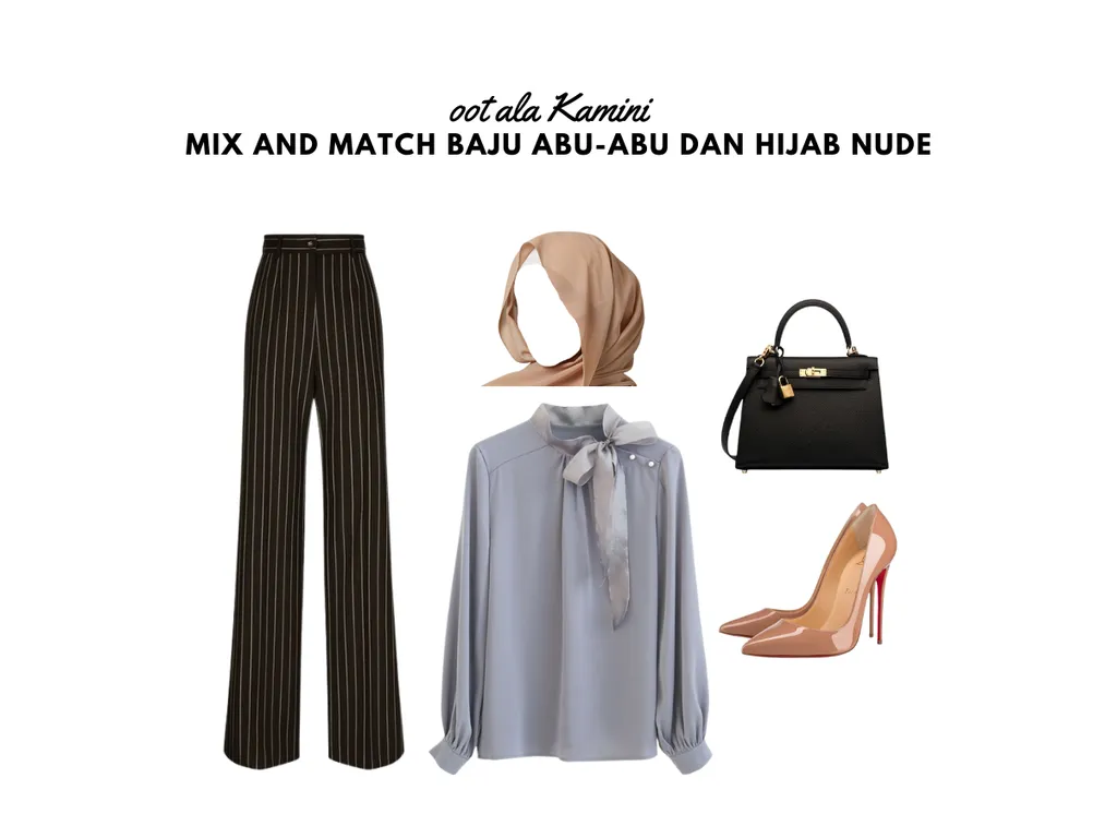 Mix and Match Baju Abu-Abu dan Hijab Nude_