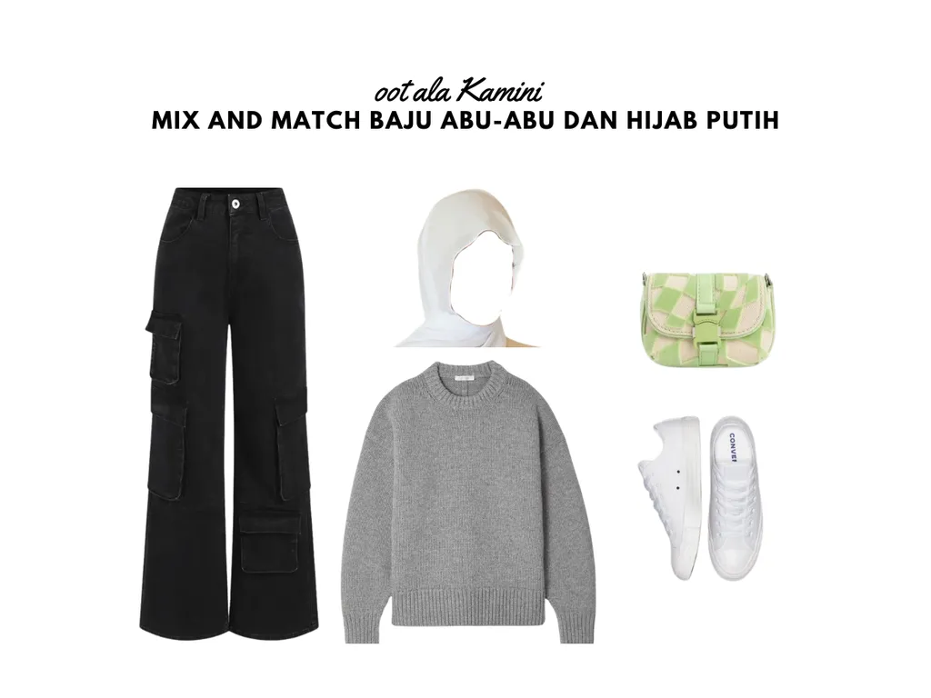 Mix and Match Baju Abu-Abu dan Hijab Putih_