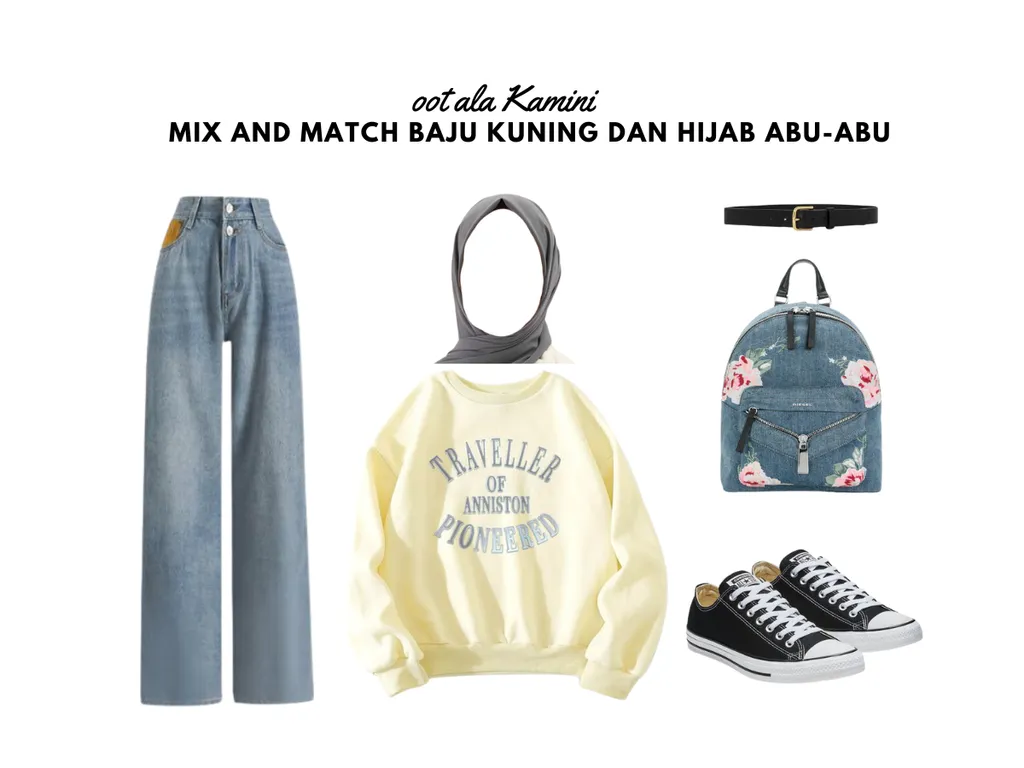 Mix and Match Baju Kuning dan Kerudung Abu-Abu_