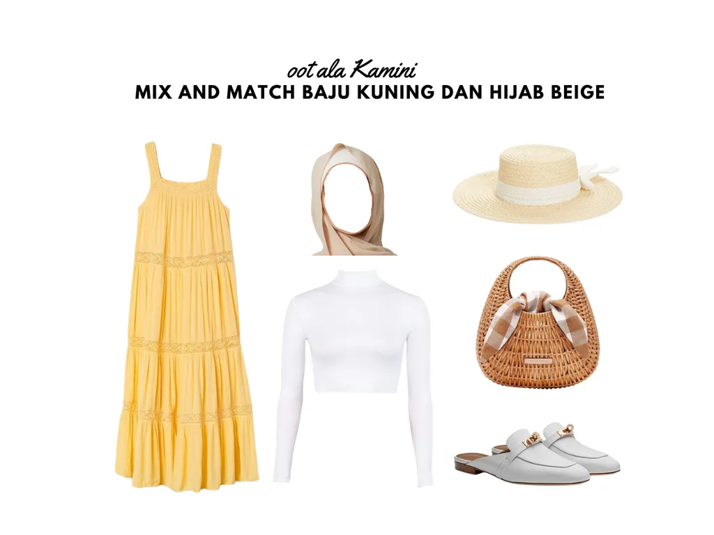 Mix and Match Baju Kuning dan Kerudung Beige_