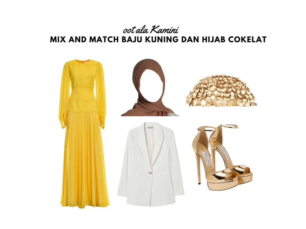 Mix and Match Baju Kuning dan Kerudung Cokelat_