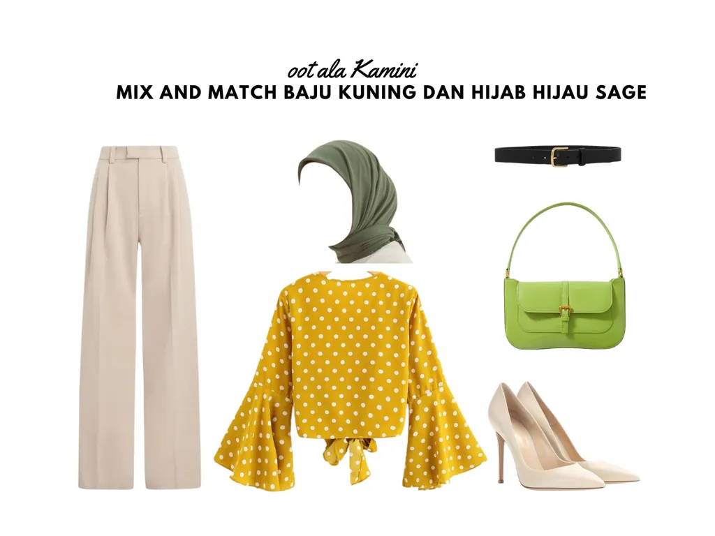 Mix and Match Baju Kuning dan Kerudung Hijau Sage_