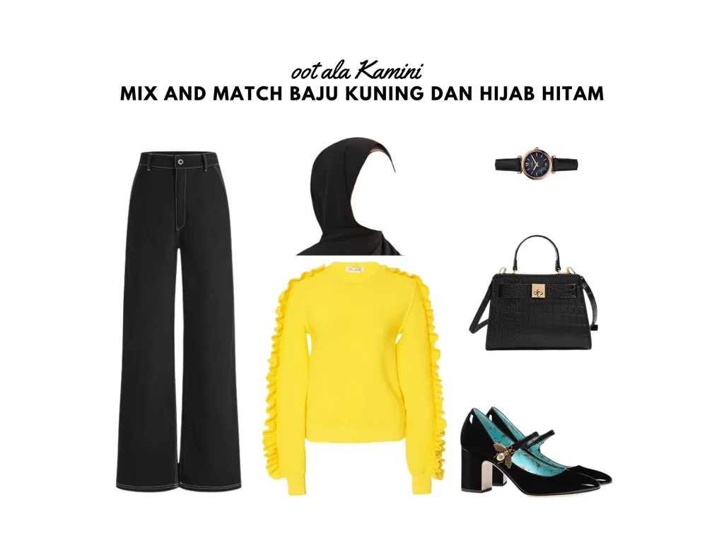 Mix and Match Baju Kuning dan Kerudung Hitam_