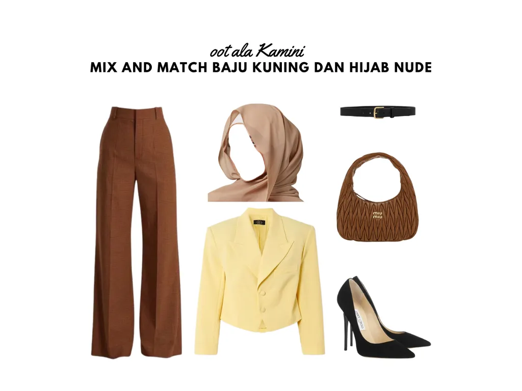 Mix and Match Baju Kuning dan Kerudung Nude_