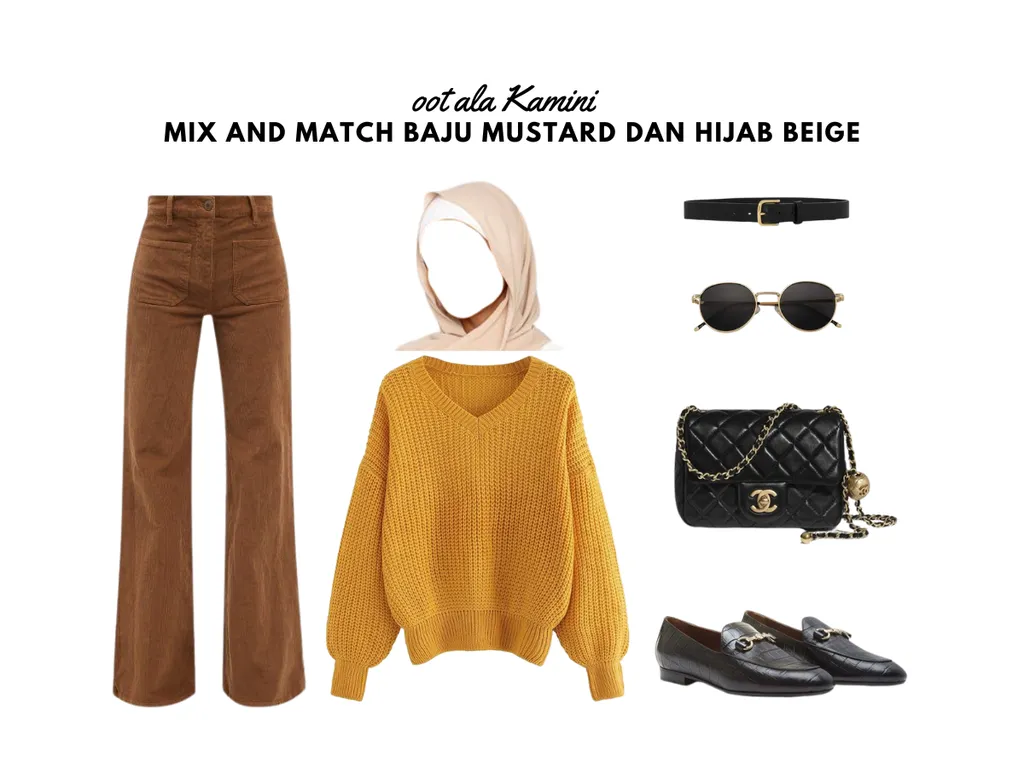 Mix and Match Baju Mustard dan Hijab Beige_